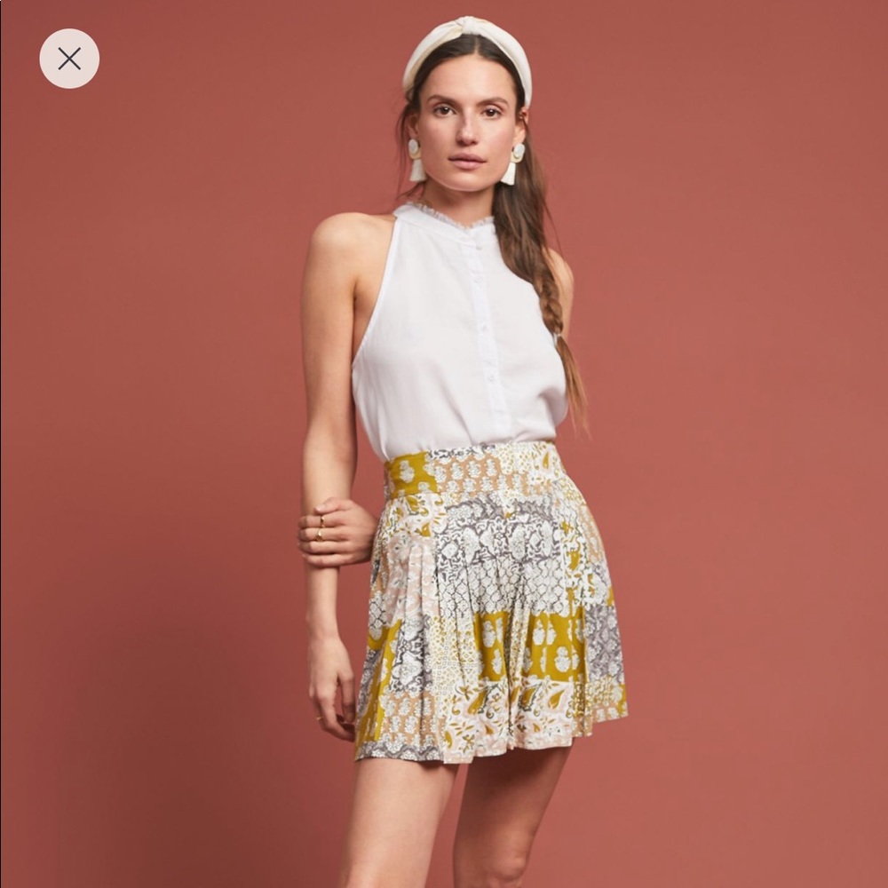 Anthropologie Maeve Patchwork Pleated Shorts